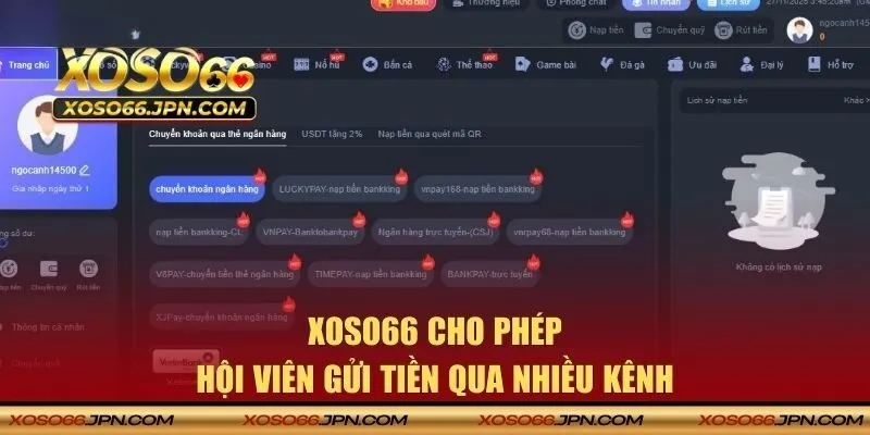 XOSO66 cho phép hội viên gửi tiền qua nhiều kênh